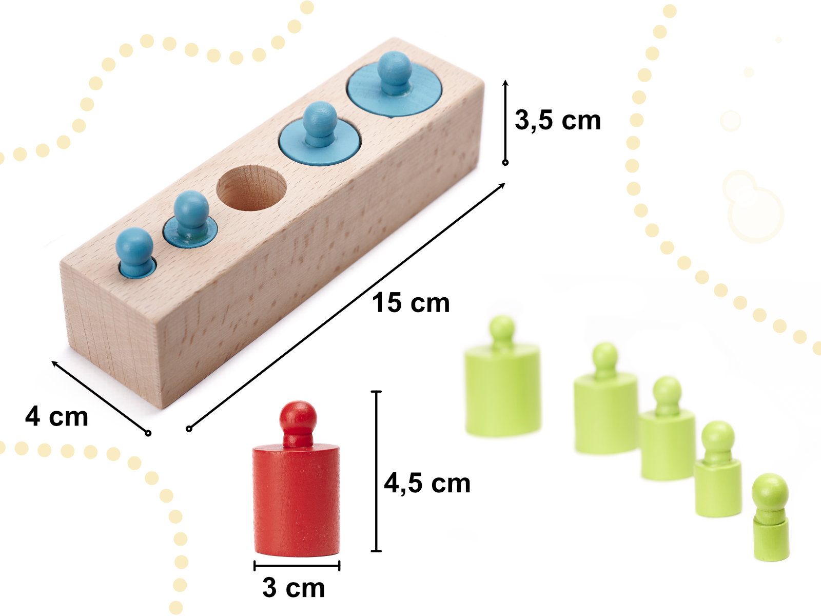 KX6290 Odważniki cylindry drewniane montessori kolorowe 3